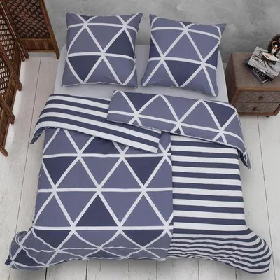 Obrázek produktu pro Ibenzoa® Sada čtyřdílní potahů na postel s proužky, modrá, 135x200 cm – 2 povlaky na peřinu + 2 povlaky na polštář, 80 % bavlna/20 % polyester, Oeko-Tex, se zapínáním na zip