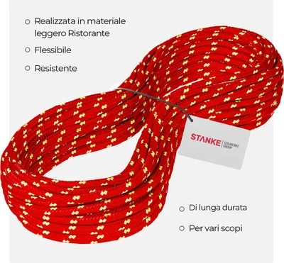 Image de Seilwerk STANKE Corde polypropylène rouge avec fils marqueurs jaunes 6mm 100 m - Ficelle agricole, pour plants de tomates - Corde tressée pour le sport, la survie, la construction