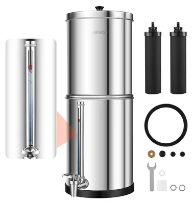 Produktbild von VEVOR Schwerkraftbetriebene Wasserfiltersystem, 12,3L 304 Edelstahl Wasserfiltrationssystem für die Theke, reduziert Blei und bis zu 99% Chlor, mit 2 Kohlenstofffiltern, Wasserstandhahn, für Zuhause und Camping