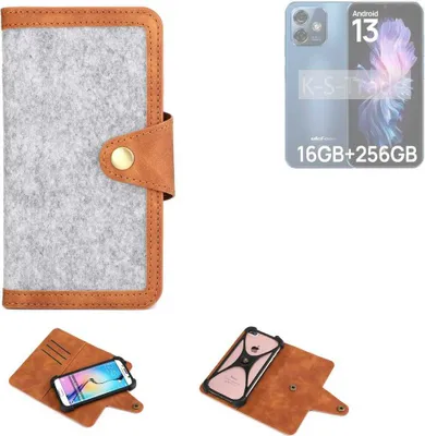 Produktbild von K-S-Trade Handyhülle kompatibel mit Ulefone Note 16 Pro Schutzhülle Filz-Hülle Kunst-Leder hellgrau braun (1x)