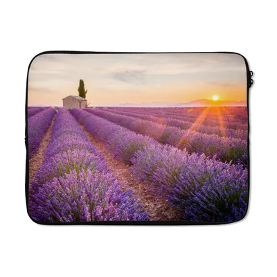 Produktbild von MuchoWow® Laptop Hülle 17 Zoll Laptoptasche Lavendel - Sonnenuntergang - Blumen - Lila - Zipper - Schutzabdeckung