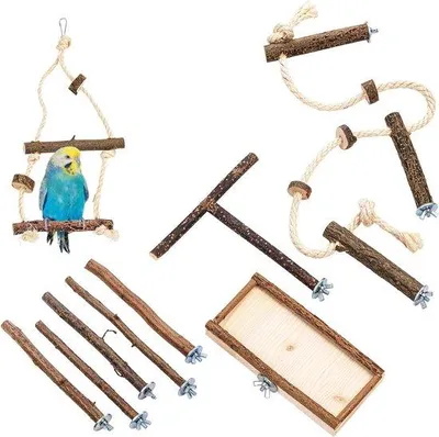 Productafbeelding van Famanu vogelkooi, 9-delig - Accessoire set voor parkieten en vergelijkbare vogels