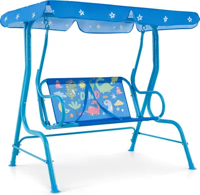 Produktbild von COSTWAY Kinder Hollywoodschaukel, 2-Sitzer Kinderschaukel mit verstellbarem Sonnendach & Sicherheitsgurten, Gartenschaukel für Kinder Blau