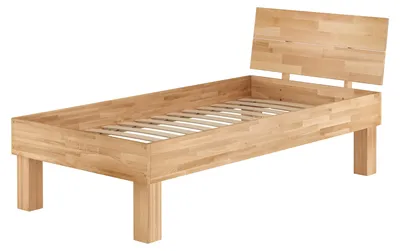 Produktbild von Einzelbett Buche 100x200 stabil hoch Massivholzbett Seniorenbett Zubehör wählbar V-60.81-10Federleisten