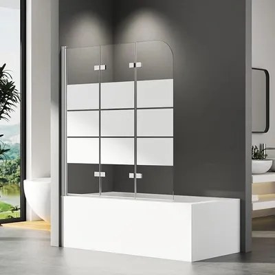 Produktbild von Duschwand für Badewanne 140x140cm, Gestreift Duschwand 3-teilig Faltbar Badewannenaufsatz 3-teilig Faltbar Duschabtrennung Badewanne mit 6mm NANO ESG-Glas