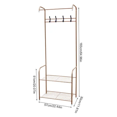 Obrázek produktu pro Věšák na kabáty kovový moderní s háčky + stojan na boty 57cmx 30cmx165cm volně stojící věšák na oděvy stojan na boty (hnědý) pro studentské koleje obchod s oblečením ložnice předsíň