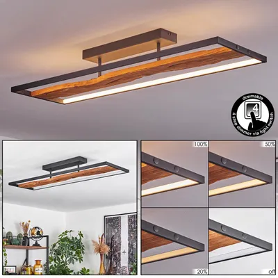 Produktbild von Azeglio dimmbare Deckenlampe aus Metall/Holz/Kunststoff in Schwarz/Natur/Weiß
