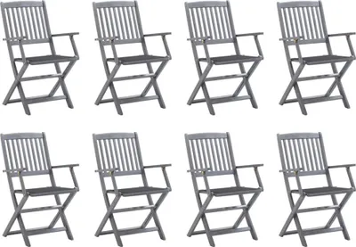 Image de Chaises pliables d'extérieur lot de 8 et coussins Bois d'acacia