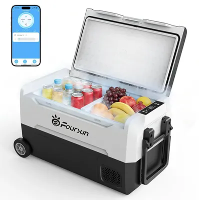 Image de Glacière de voiture avec compartiment congélateur 35 l - Compresseur 12 V -via application Bluetooth - Température de -20 °C à +20 °C - Portable, idéale pour le camping et les voyages - Noir