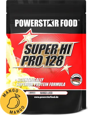 Produktbild von Powerstar SUPER HI PRO 128 | Mehrkomponenten Protein-Pulver 1kg | Höchste Biologische Wertigkeit | Protein-Shake zum Muskelaufbau | Mango