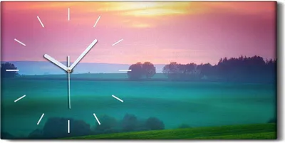 Produktbild von Wohnzimmer-Bild Leinwand Uhr Geräuschlos 60x30 Landschafts mit Sonnenuntergang - weiße Hände