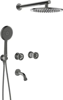 Produktbild von Design Unterputz-Badewannenarmatur und Brausearmatur mit Duschset Graphit