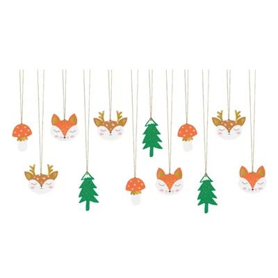 Produktbild von 12 Weihnachts-Geschenkanhänger Waldmotive 7,5 x 8,5 cm mit Goldschnur -