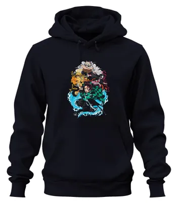 Immagine prodotto di Kimetsu no Yaiba Tanjiro Nezuko Zenitsu Inosuke Anime Gift Unisex Felpa con cappuccio, Navy, XXL