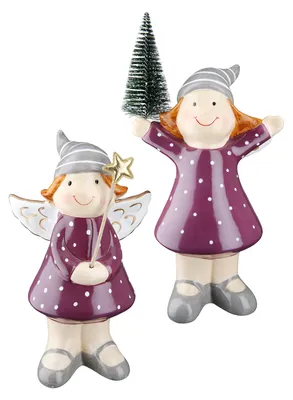 Imagen del producto de Figura decorativa, ángel, "Louisa", cerámica, color lila, L. 6 cm, An. 10 cm, Alt. 15 cm. 53926. 4063387539262. 2 unidades (variedad de 2)