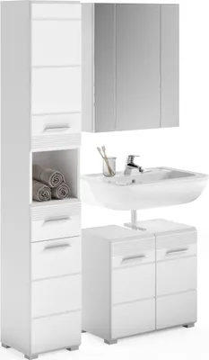 Produktbild von Badezimmer-Set >Linus< in Weiß Hochglanz - 105x182x34cm (BxHxT)