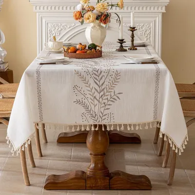 Immagine prodotto di Tovaglia in cotone e lino, lavabile, rettangolare, 140 x 180 cm, colore beige