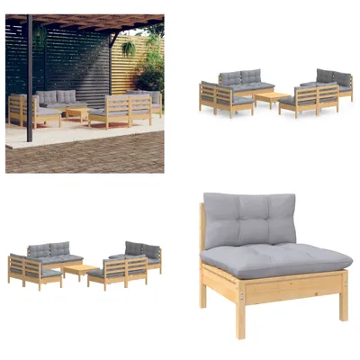 Produktbild von vidaXL 9 tlg. Garten Lounge Set mit Grauen Kissen Kiefernholz - Garten-Lounge-Set - Garten-Lounge-Sets - Lounge-Set - Lounge-Sets