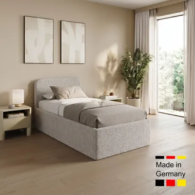 Produktbild von Home Collective Polsterbett 100x200 cm Doppelbett Bett mit verstellbarem Lattenrost & Stauraum viele Größen verfügbar | Bouclé-Stoff | Silber