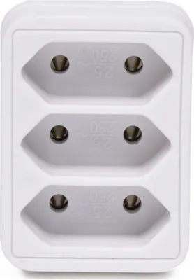 A white multi-socket adapter with three outlets.