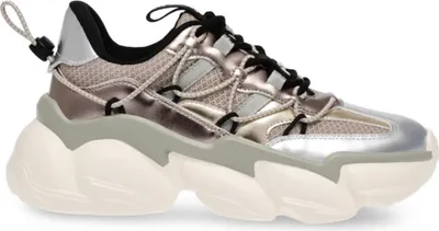 Produktbild von Kaufen Sie den Steve Madden Spectator Pew Gold bei Kicksshop. Trendiger graugoldener Damen-Sneaker mit modernem Design und bequemer Passform.