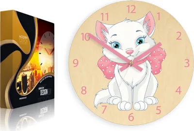 Produktbild von ModernClock, Wanduhr, Wanduhr für Kinder, stille Wanduhr, rosa Katze, 30 cm