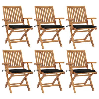 Produktbild von Klappbare Gartenstühle mit Kissen 6 Stk. Massivholz Teak