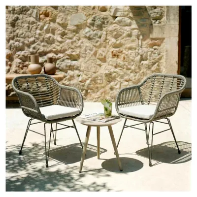 Produktbild von Gartenstuhl Paramo im 2er Set, Grau - Korbstuhl aus Polyrattan, Outdoor Stuhl mit Sitzkissen