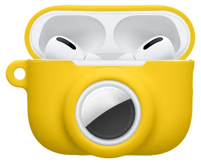 Obrázok produktu pre kwmobile 2-v-1 ochranné puzdro pre Apple AirPods Pro 3 – silikónové puzdro na slúchadlá kompatibilné s AirTag – odolné puzdro s karabínou – žlté