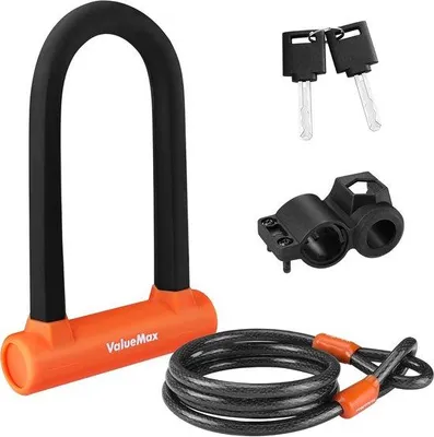 Produktbild von Famanu Fahrradschloss 16 mm mit 1,8 m Sicherheitskabel - Robustes Schloss und Halter für Fahrräder, Motorräder und Roller