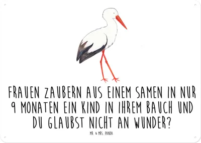Produktbild von Mr. & Mrs. Panda Schild Storch DIN A4 - Weiß - Geschenk, tafel, Türschild, Mutter, Blechschild, Mütter, Lustige Sprüche, Geburt, Schwangerschaft, Wandbild, Baby