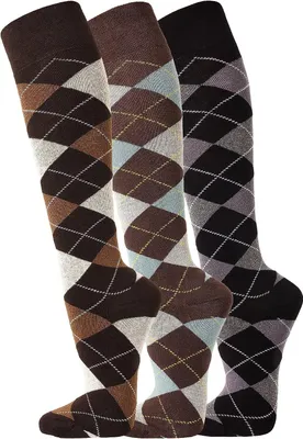 Produktbild von TippTexx 24 3 Paar Reiter Kniestrümpfe, Reitstrümpfe im Karo Muster, Braun/Ozean/Anthrazit, Größe 39-42