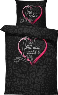 Produktbild von 4 teilig Bettwäsche 135x200 cm Leopardenfell Herz Love schwarz modern Microfaser