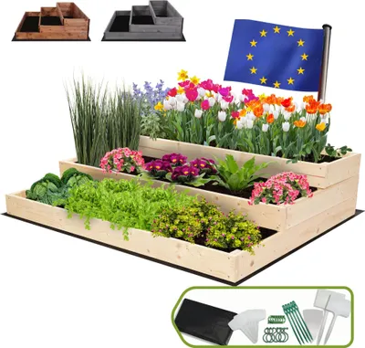 Produktbild von MODO24 Hochbeet Holz, Pflanzkasten, Massivholz, Kiefer, Kräuterbeet, Blumenkasten, Garten, Terrasse, 27x117x93 cm, Natur, ZP07