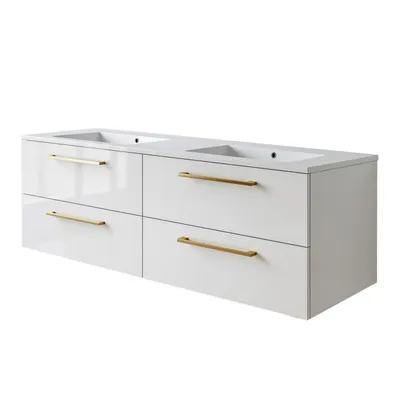 Produktbild von Waschtisch mit Unterschrank ONE 120 cm 4 Schubladen Weiß Hochglanz hängend Badmöbel Badezimmer