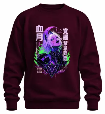 Zdjęcie produktu dla Bluza z kapturem, motyw: anime, demonka, cyberpunk, japoński styl gotycki, Japonia, lata 2000, sukub, kolor burgundowy, rozmiar XL