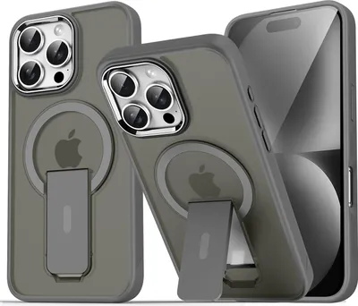 Image de Coque magnétique pour iPhone 14 Plus/iPhone 15 Plus, compatible MagSafe, dos mat, housse antichoc avec support Gris