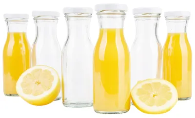 Productafbeelding van Drinkfles - Glas - 150 ml - Set van 6 - Met witte schroefdop