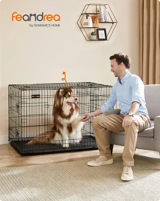 Produktbild von FEANDREA Hundebox mit 2 Türen 122 x 74,5 x 80,5 cm Hundekäfig zusammenklappbar