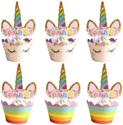 Immagine prodotto di Spiedini di cocktail - Bastoncini per torte - Cupcake - Unicorno - Arcobaleno - 48 pezzi