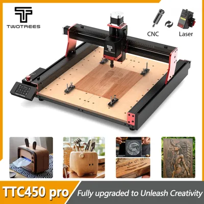 Image de Machine de découpe CNC à 4 axes pour le bois - Zone de travail : 460 x 460 x 80 mm - Gravure sur métal et bois