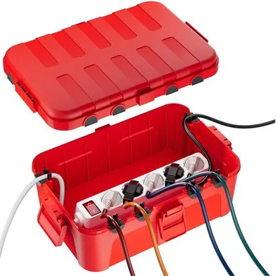 Immagine prodotto di Ibenzoa® Scatola di protezione per cavi impermeabile per esterni – Extra grande, 32 x 22 x 13 cm, 6 passacavi (da 1 a 12 mm), grado di protezione IP54, realizzata in PP rinforzato, colore rosso