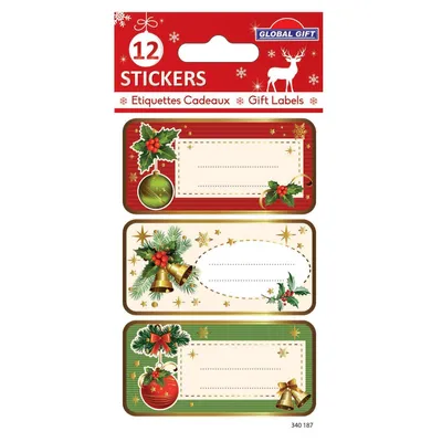 Produktbild von 12 weihnachtliche Klebeetiketten - Stechpalme