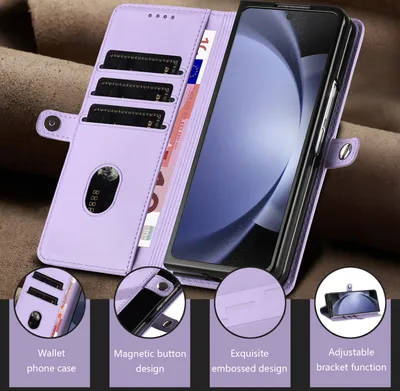 Produktbild von Hülle für Samsung Galaxy Z Fold 4, Kunstleder Brieftaschen Handyhülle mit Kartenfach und Standfunktion Violett