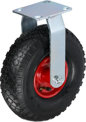 Productafbeelding van Relaxdays Bockwiel, 3.00-4, draagvermogen 120 kg, rubber, stalen plaat, luchtband, zwaar belastbaar wiel, rubberen wiel, zwart/rood