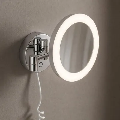 Image de Miroir de beauté LED Kronenbach, modèle mural rond, avec prise