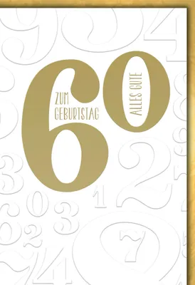 Produktbild von 60. Geburtstag Glückwunschkarte mit Briefumschlag Große Zahl in gold