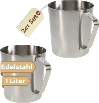 Produktbild von 2x Messbecher Edelstahl Messbecher 1l Cocktail Meßbecher Litermaß spülmaschinenfest ML OZ 1000 ML Messkanne Milchkännchen Milchaufschäumer