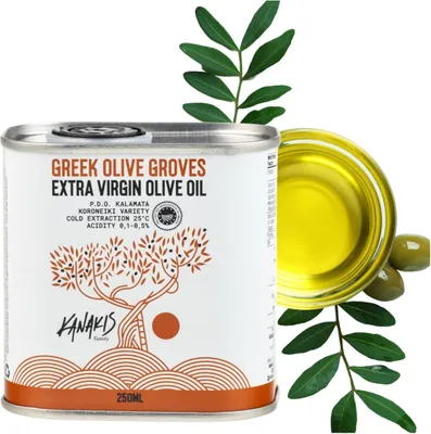 Zdjęcie produktu dla Kanakis | Oliwa z oliwek 250 ML - Tłoczona na zimno - Owocowy aromat - Z Grecji - EV Classic - Extra Virgin - Łagodny smak - Świeża