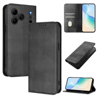 Produktbild von Handyhülle für Doogee Note 56 / Note 56 Pro, Vintage Leder RFID Schutz Kartenfach Standfunktion Magnetische Klapphülle Schwarz
